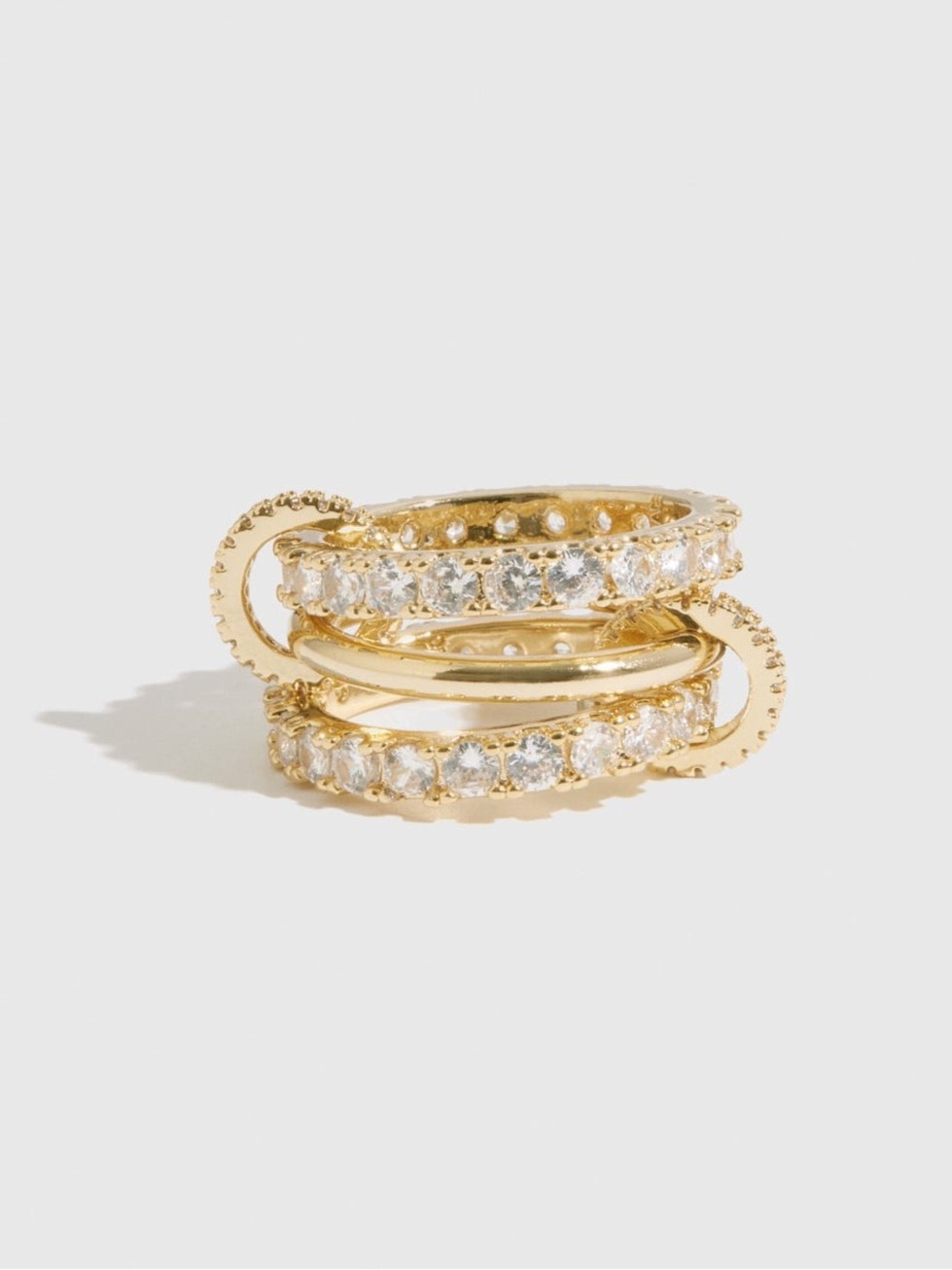 DRAE Womens Quintuple Interlocked Rings Size 6 Stacked Gold Plated CZ Pavé
